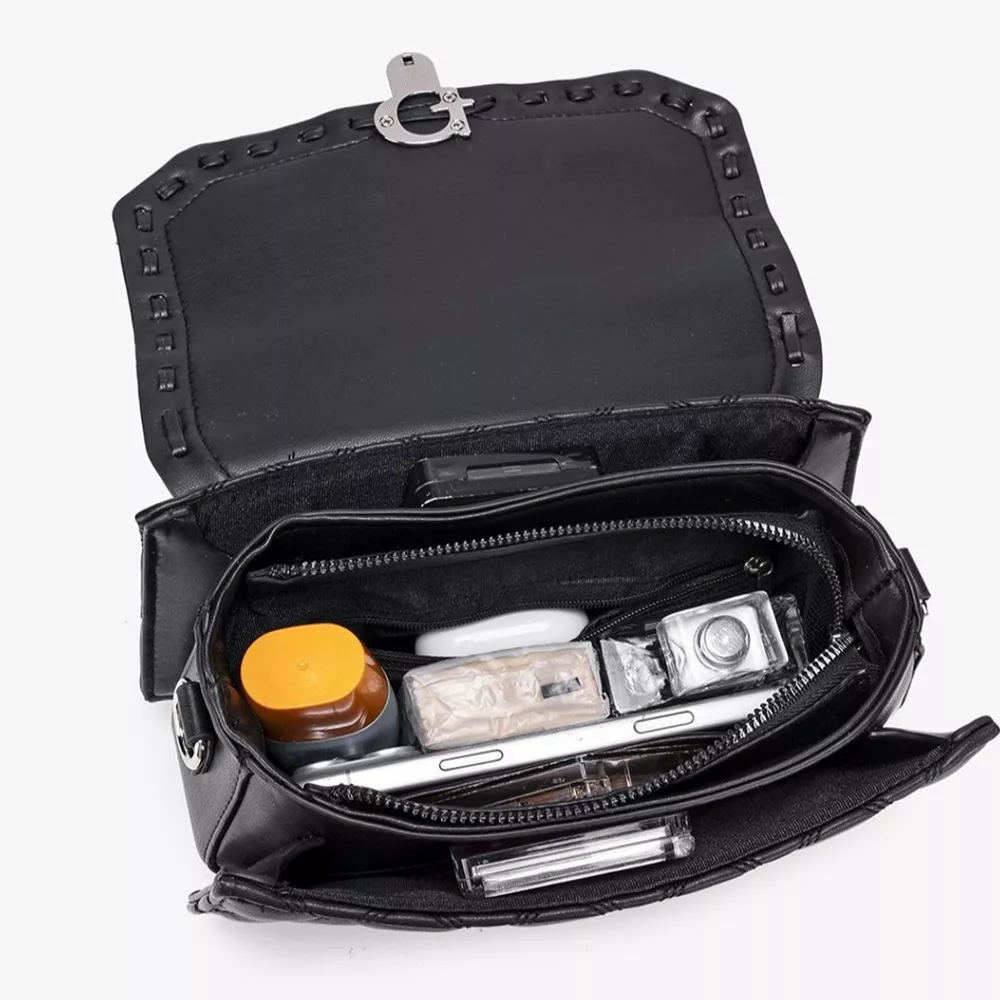 Quilted PU Leather Crossbody Bag with Rhinestone Decor, image 9
