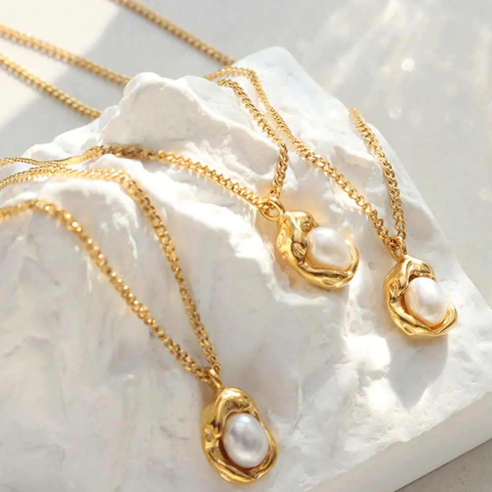 18K Gold-Plated Pearl Pendant Necklace, image 2