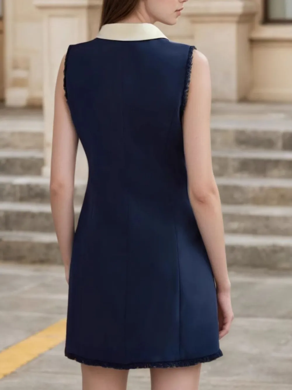 Contrast Collar Button-Front Sleeveless Mini Dress, image 3