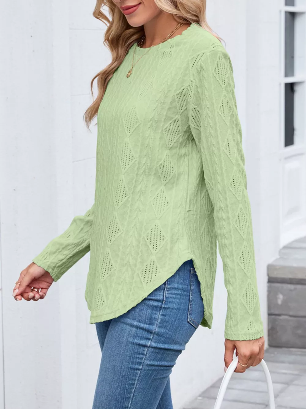Openwork Textured Long Sleeve Top, image 14