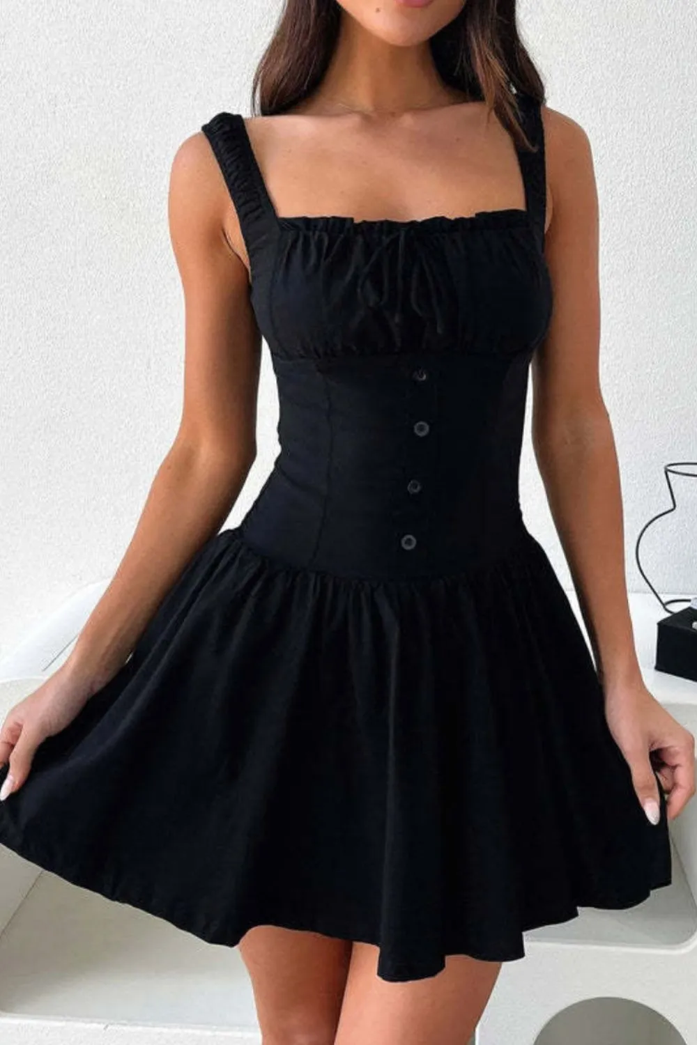 Decorative Button Square Neck Cami Dress, image 5