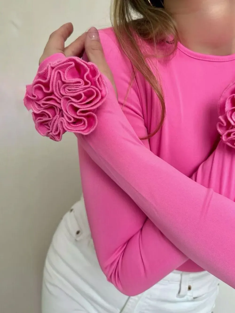Flower Round Neck Long Sleeve T-Shirt, image 5
