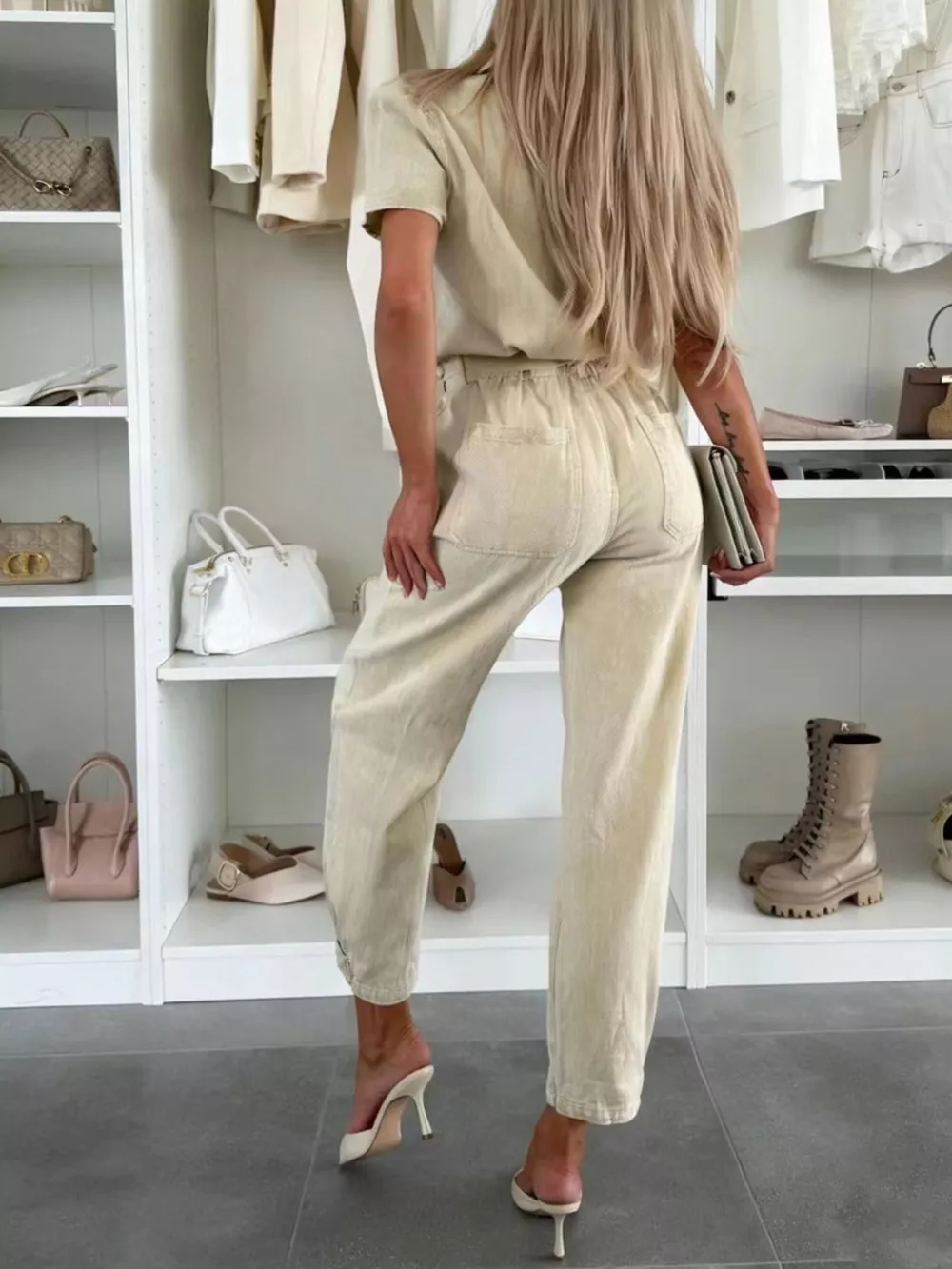 Vintage Wash Short Sleeve Denim Jumpsuit, image 8