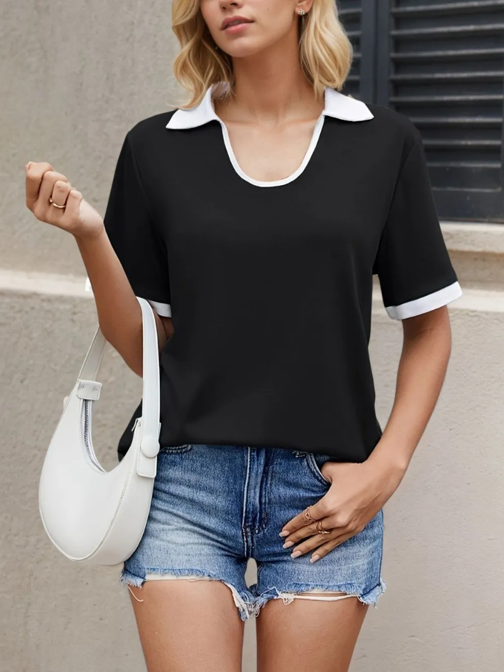 Collared Neck Short Sleeve Top