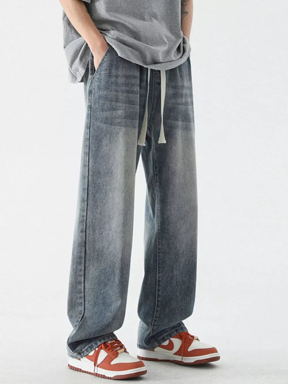 Men's Full Size Wide Leg Relaxed Fit Vintage Wash Jeans Plus Size, image 5