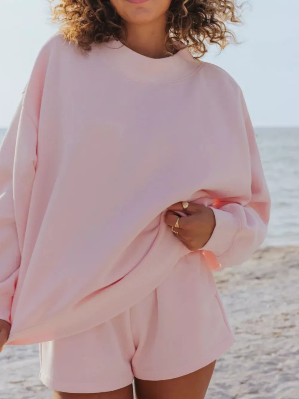 Relaxed Fit Round Neck Sweatshirt and Shorts Set, image 2