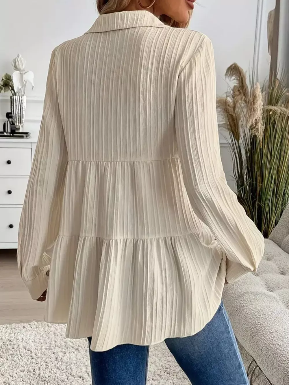 Button-Down Long Sleeve Tiered Shirt, image 5