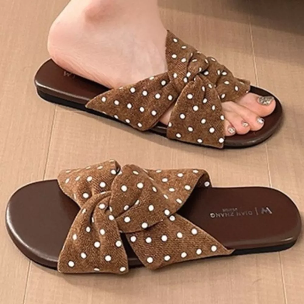 Bow-Knot Polka Dot Flat Sandals, image 6