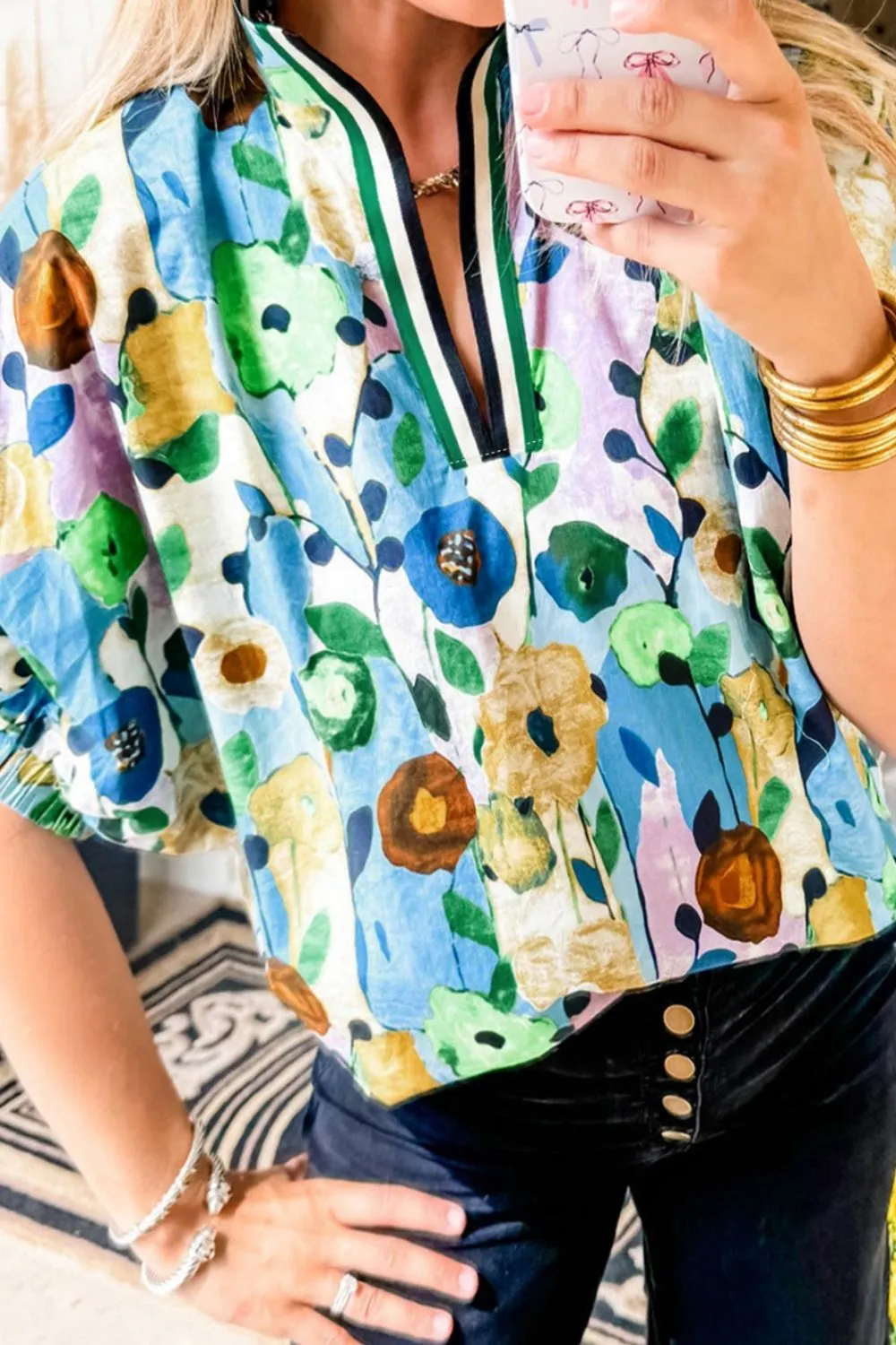 Floral Print Short Sleeve Blouse, image 2