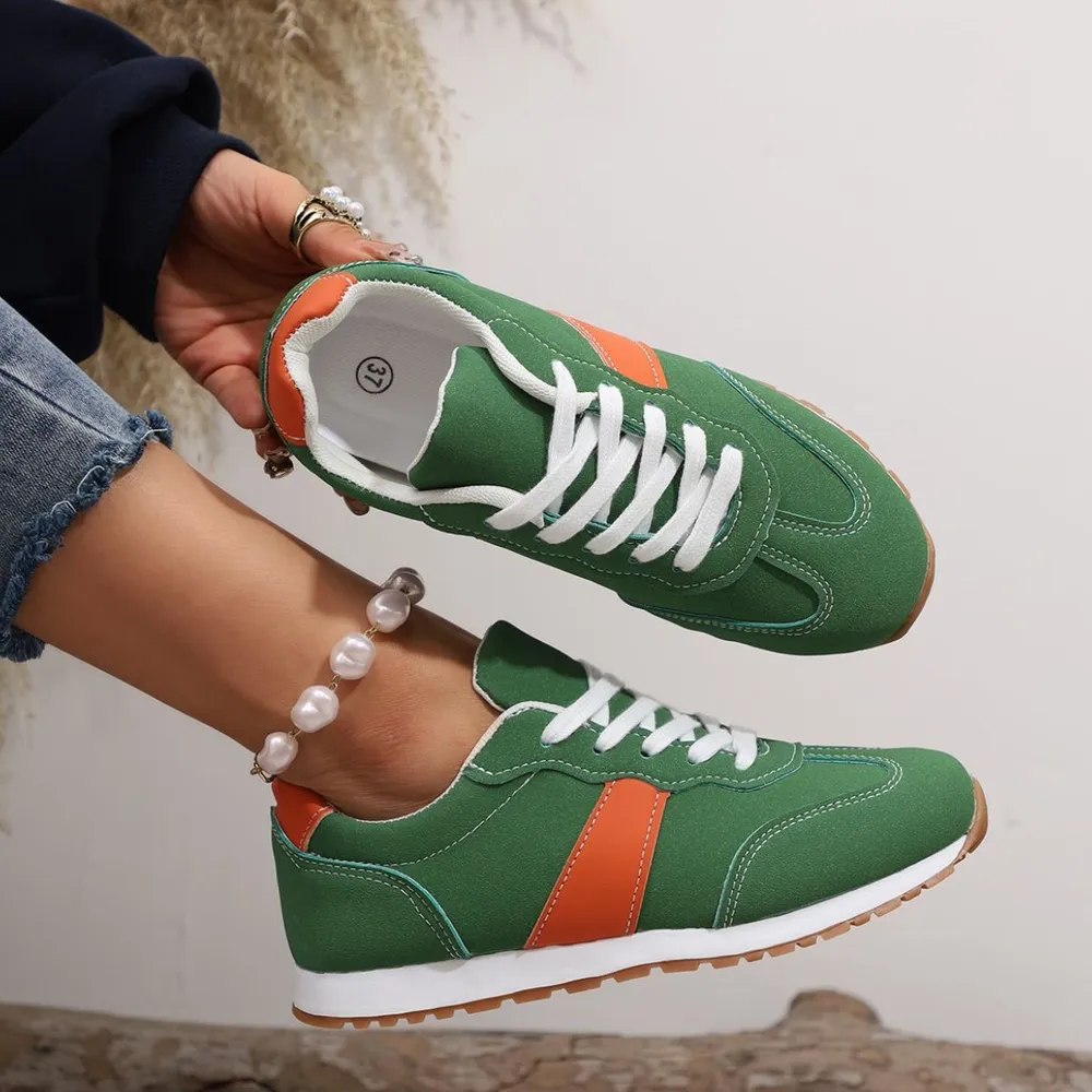 PU Leather Contrast Round Toe Flats Sneakers, image 5