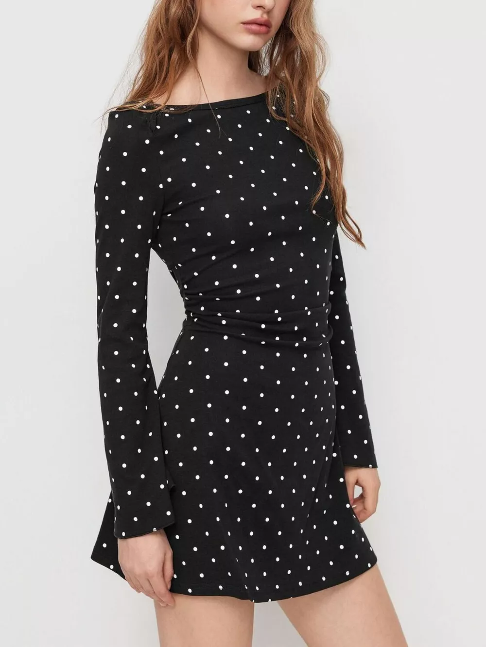 Polka Dot Flare Sleeve Mini Dress, image 3