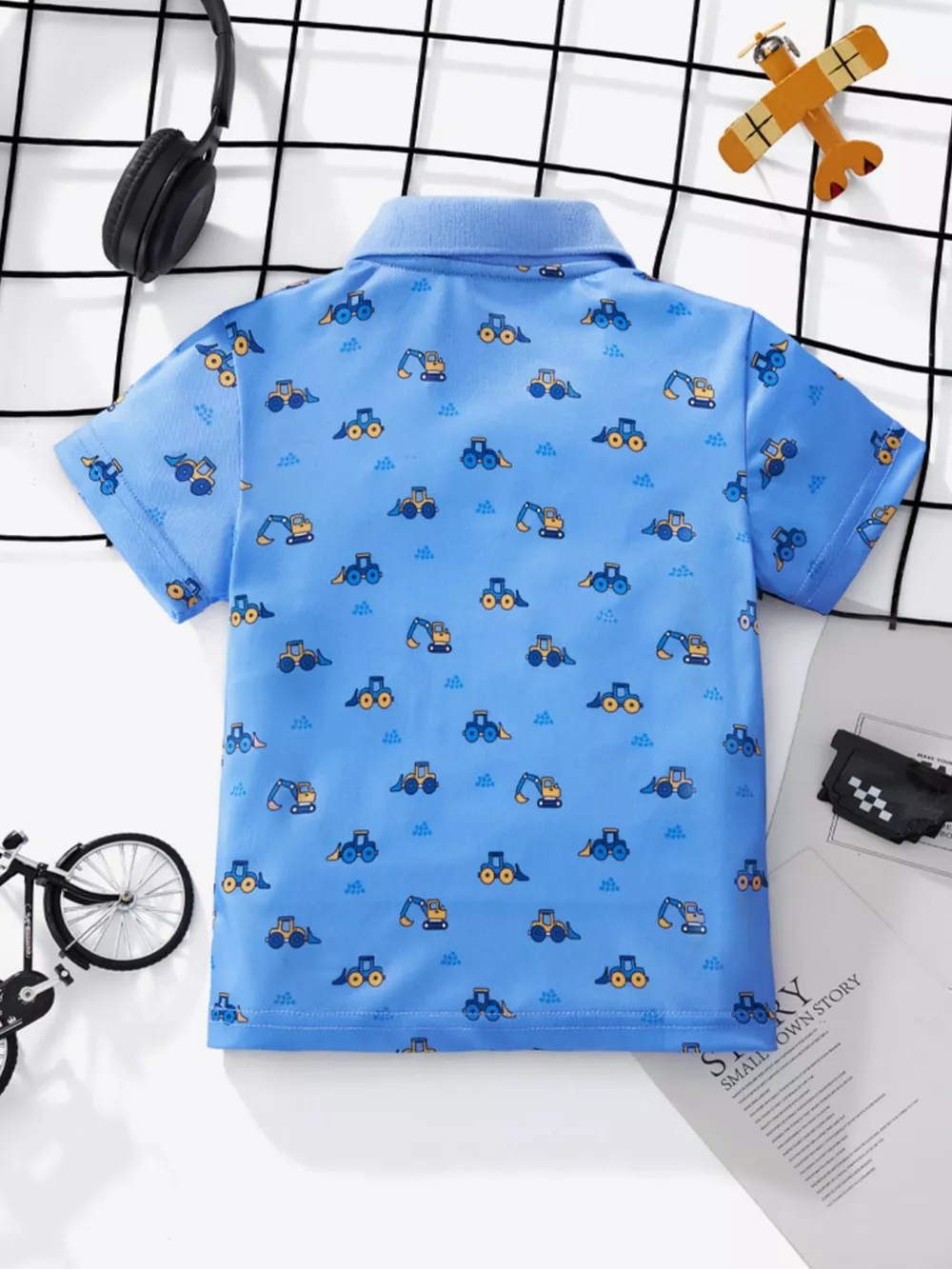 Children's Cartoon Excavator Print Short Sleeve Polo T-Shirt, image 5