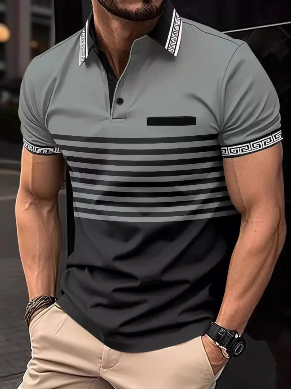 Men's Full Size Striped Collared Neck Short Sleeve Polo Plus Size, image 3