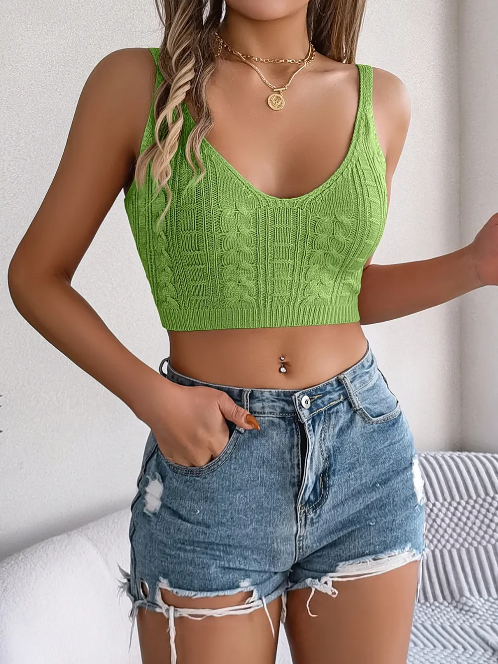 Cable-Knit Short Cami