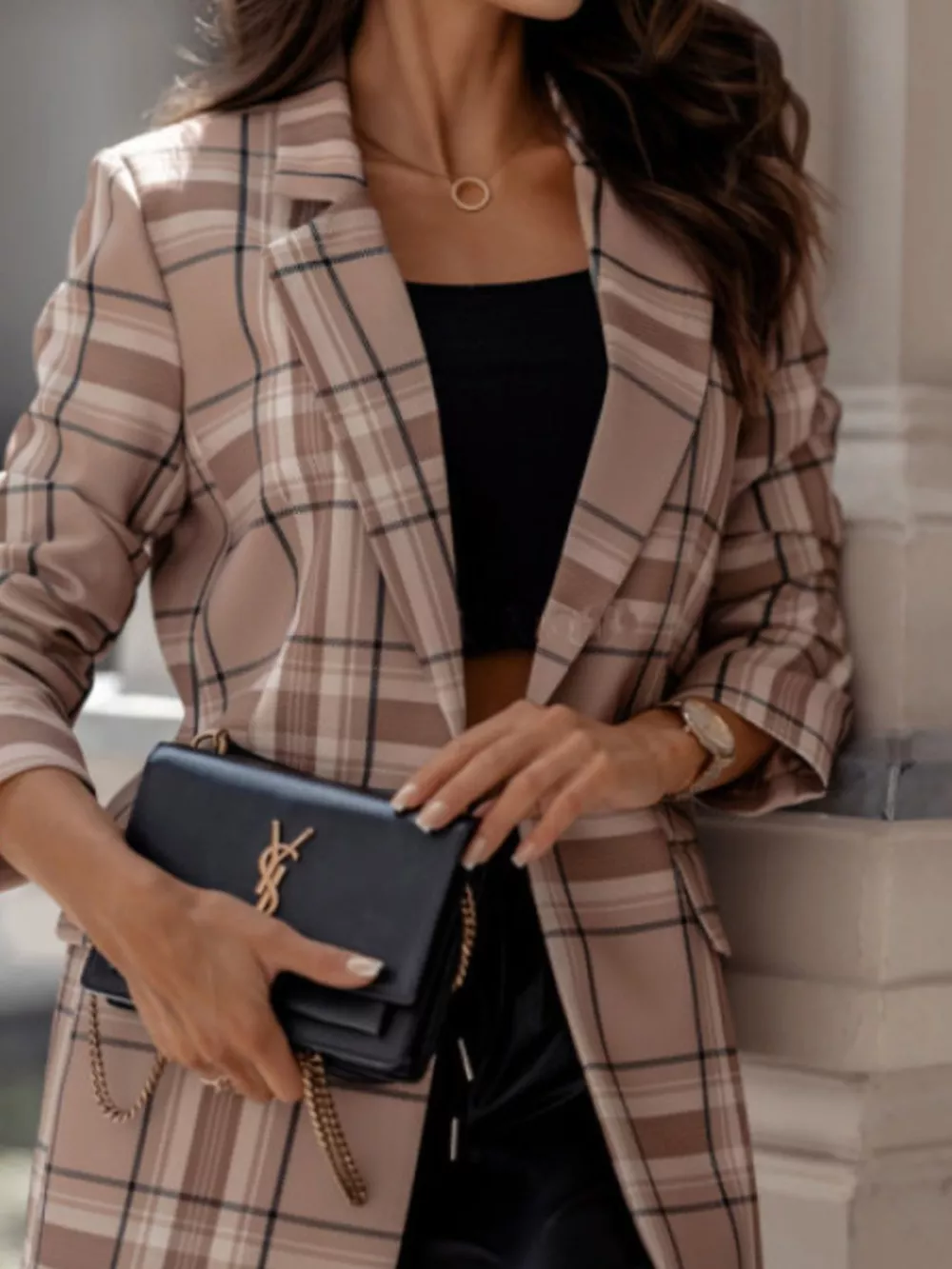 Plaid Lapel Collar Blazer, image 9