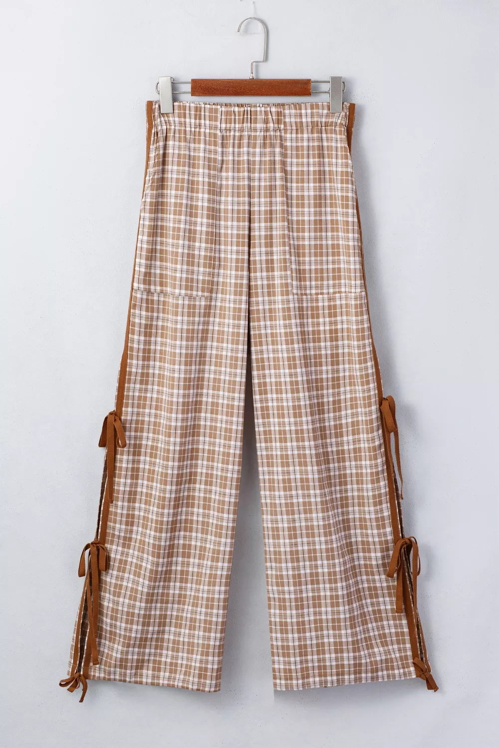 Plaid Print Tie Detail Casual Pants, image 3