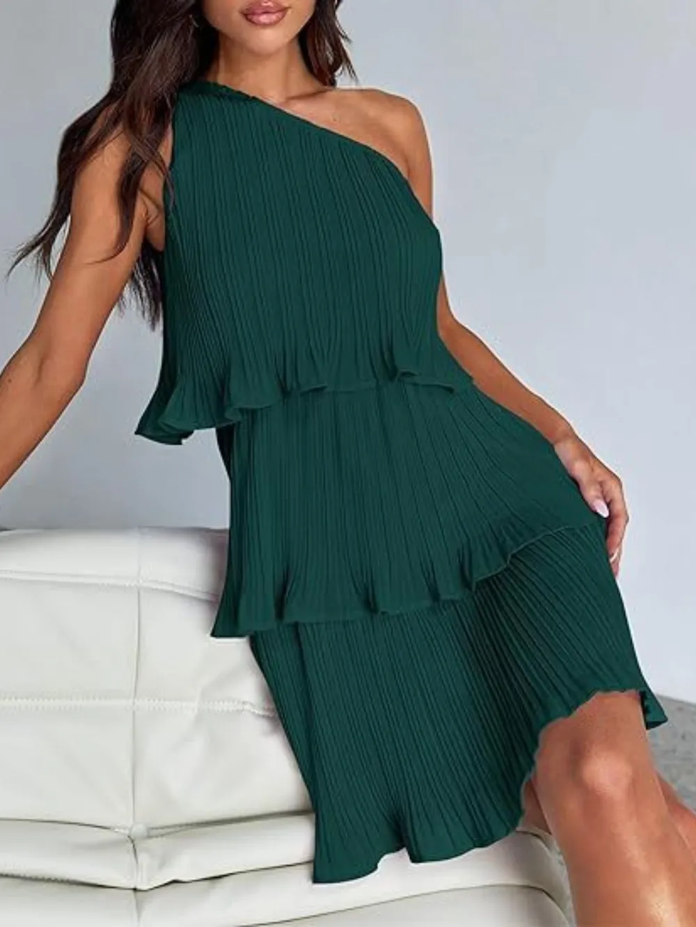 Layered Single Shoulder Mini Dress, image 2