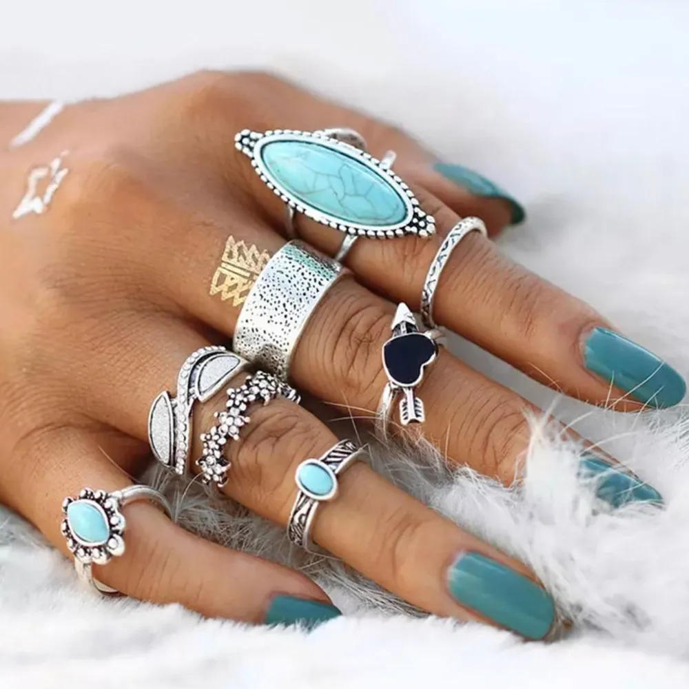 Turquoise Alloy 8-Piece Ring Set, image 2
