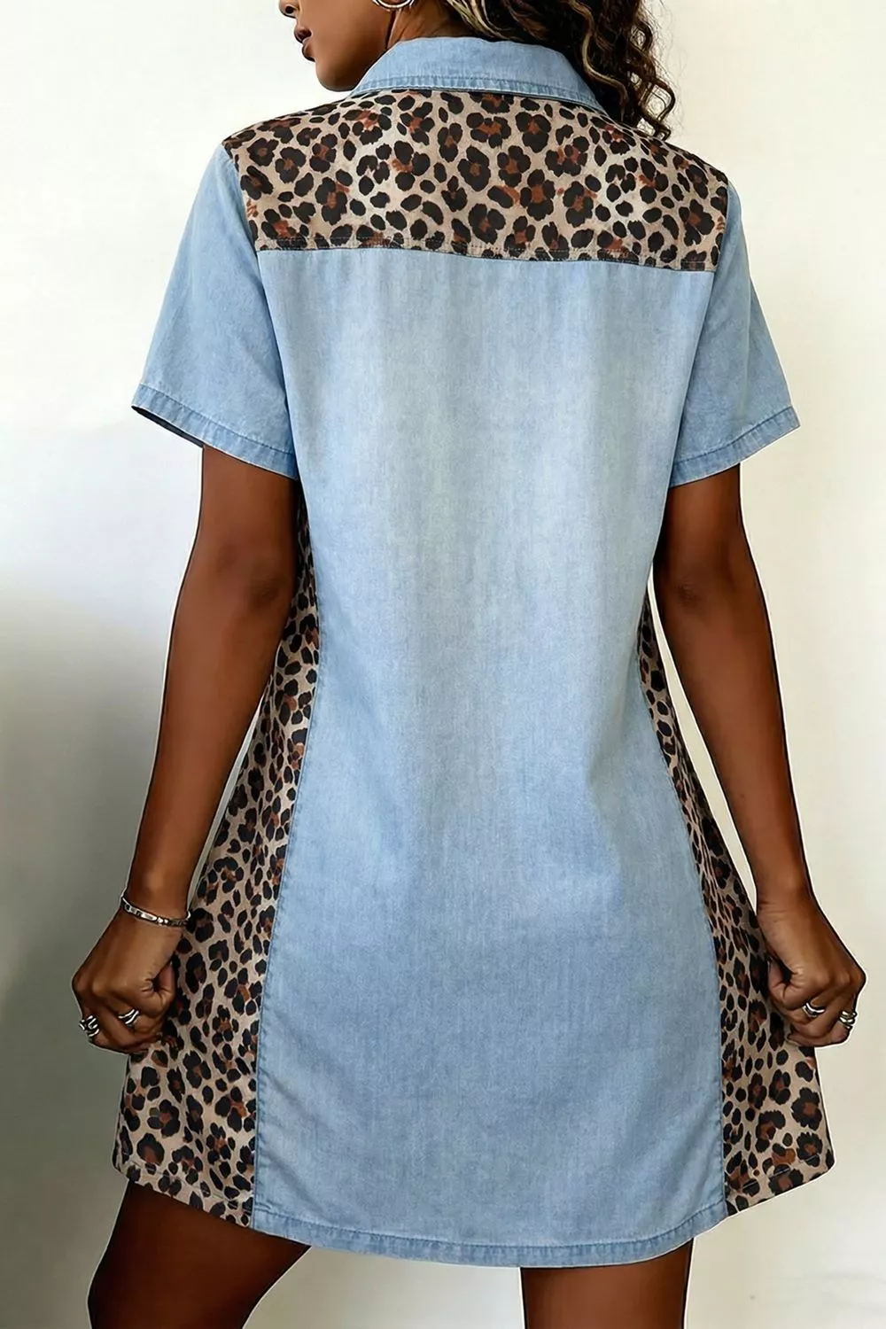 Leopard Print Panel Short Sleeve Dress, image 3