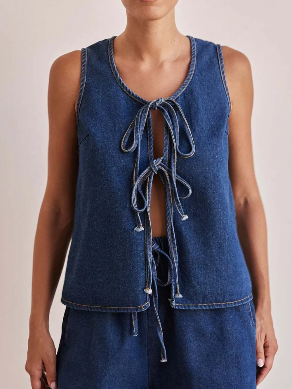 Tie Front Denim Vest, image 5