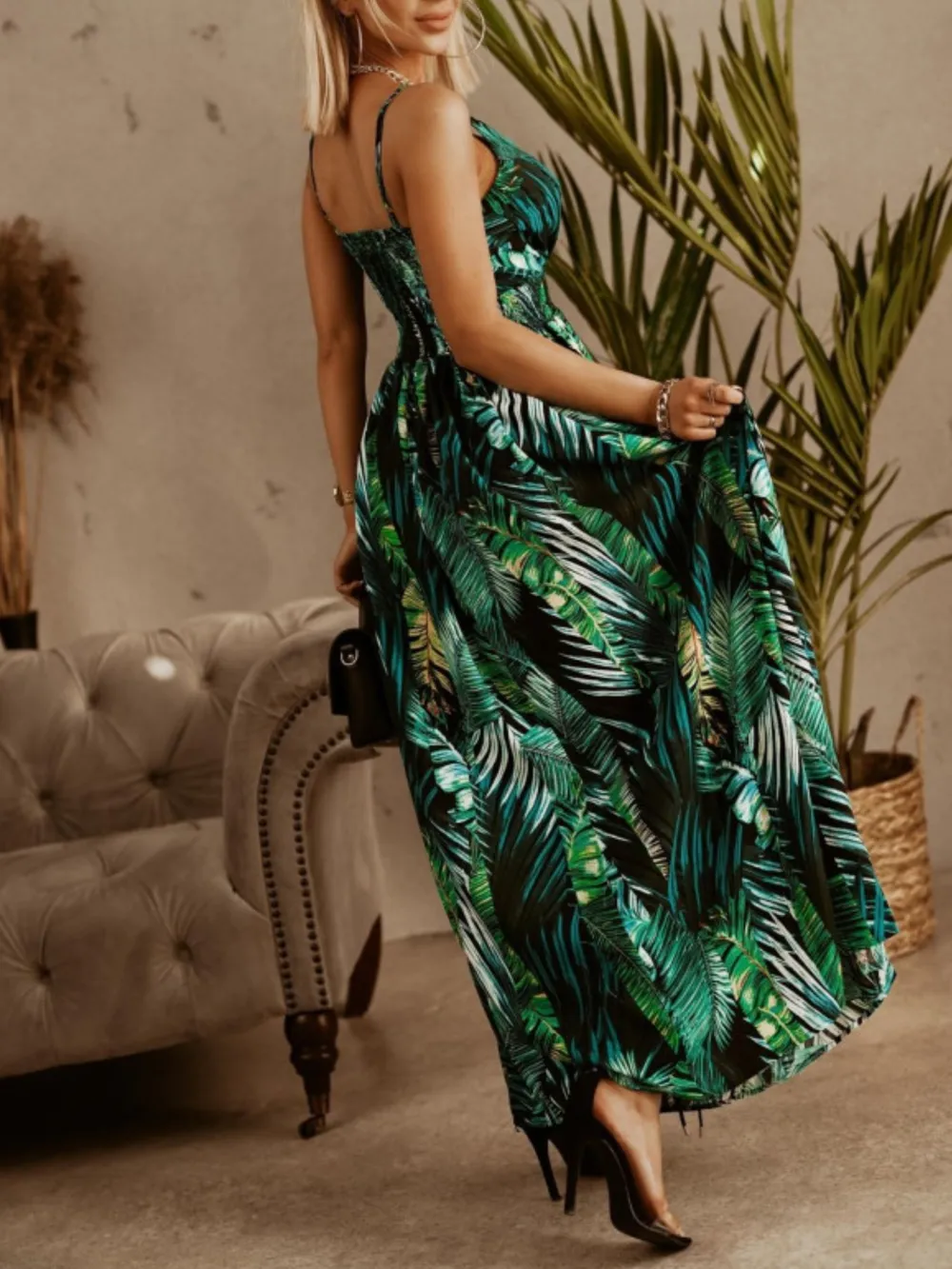 Printed Spaghetti Strap Maxi Dress, image 3