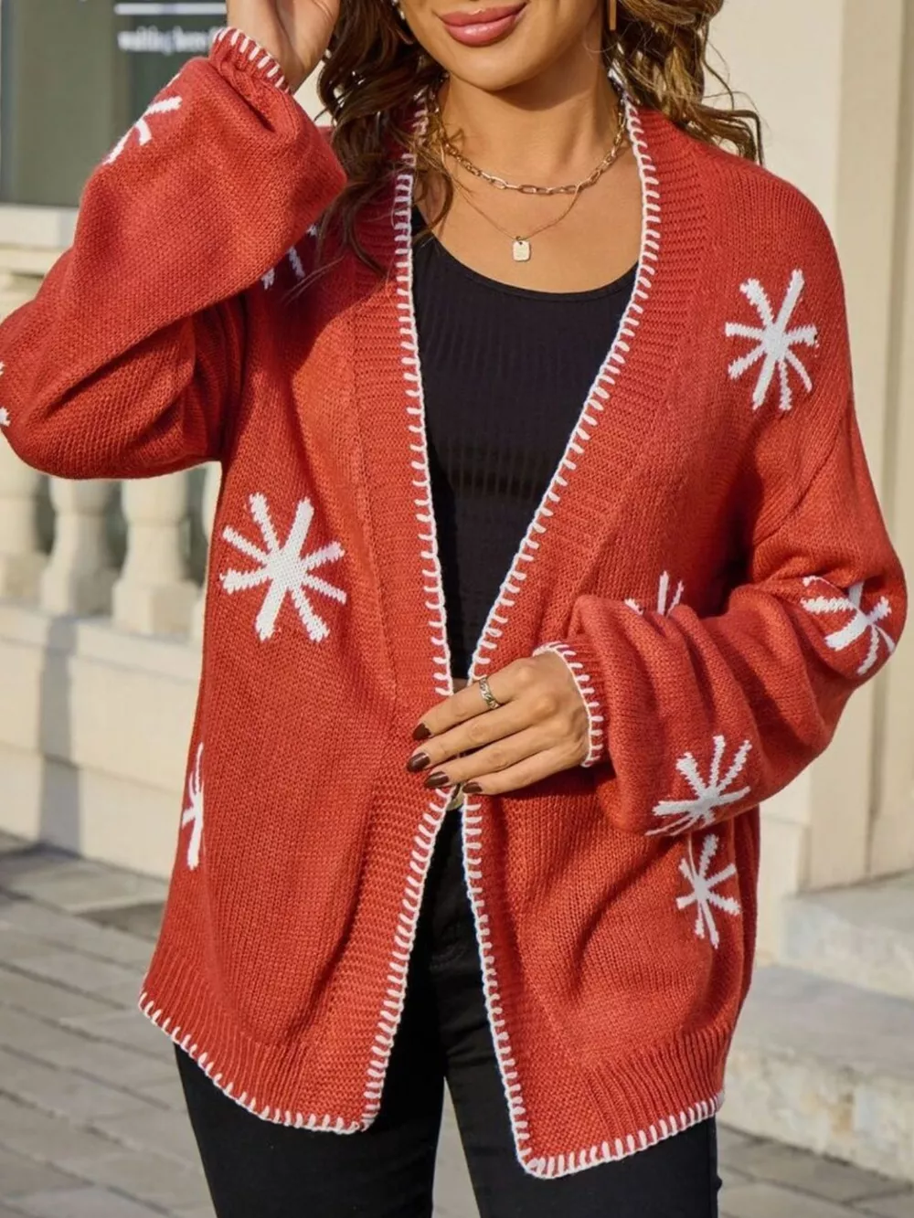 Flower Pattern Open Front Knit Cardigan, image 8