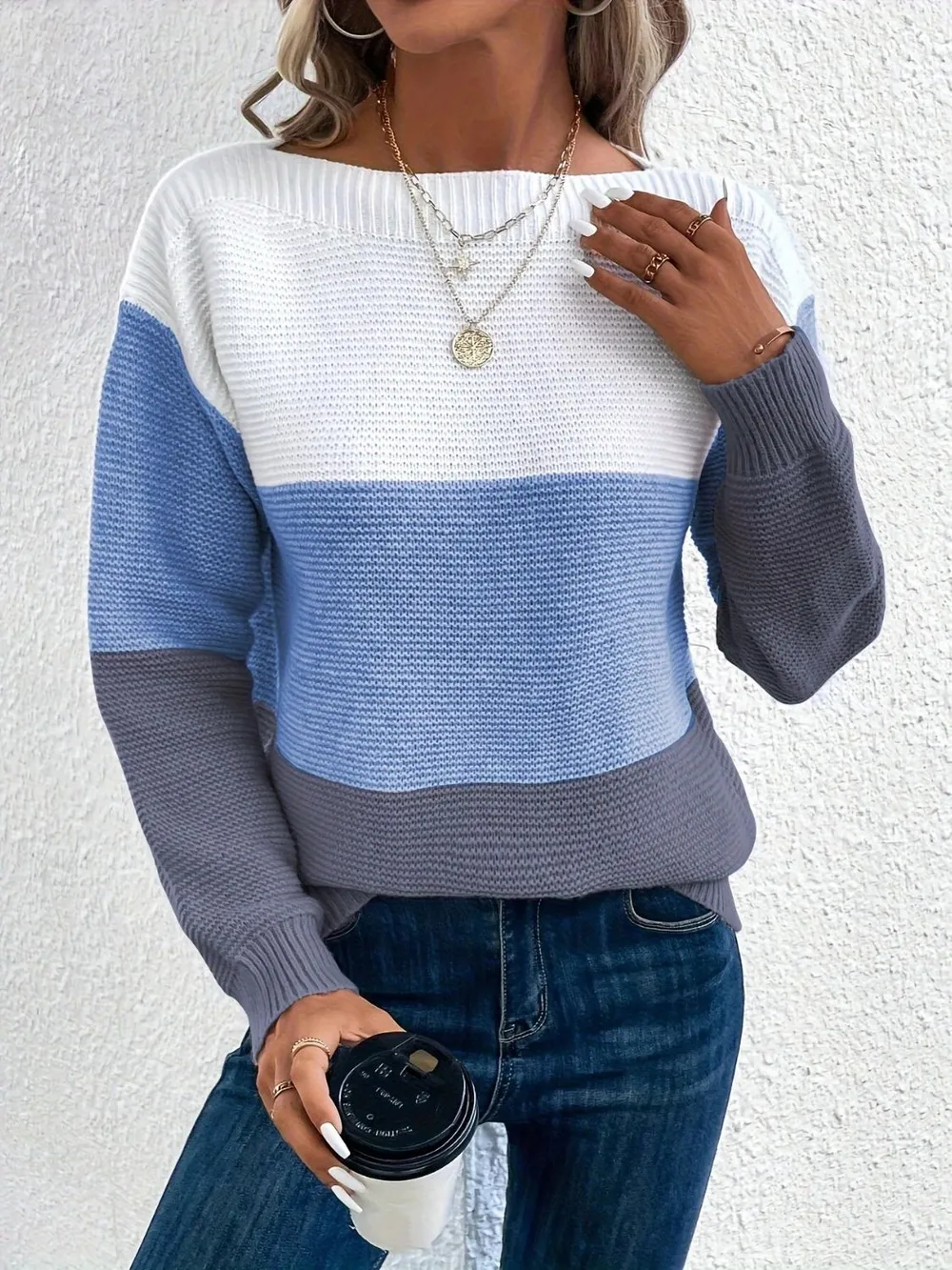 Color Block Boat Neck Sweater, image 3