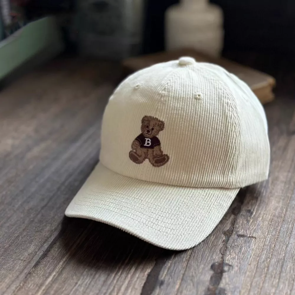 Corduroy Baseball Cap with Embroidered Bear, image 6