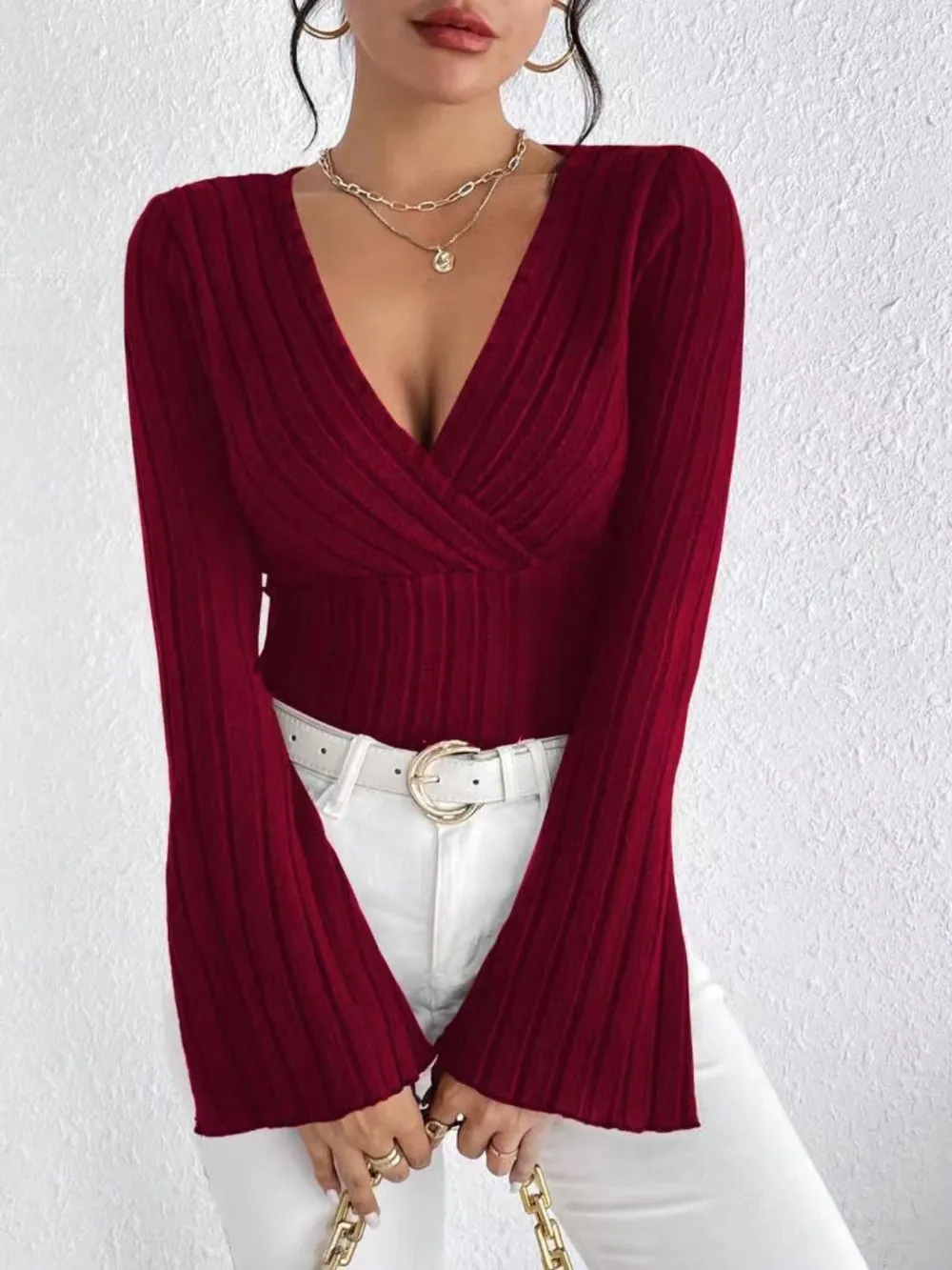 Ribbed Flare Sleeve Top, image 3