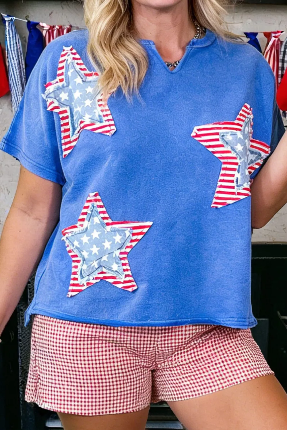 Patriot Star Patched Notched Neck Mineral Washed Tee, image 2
