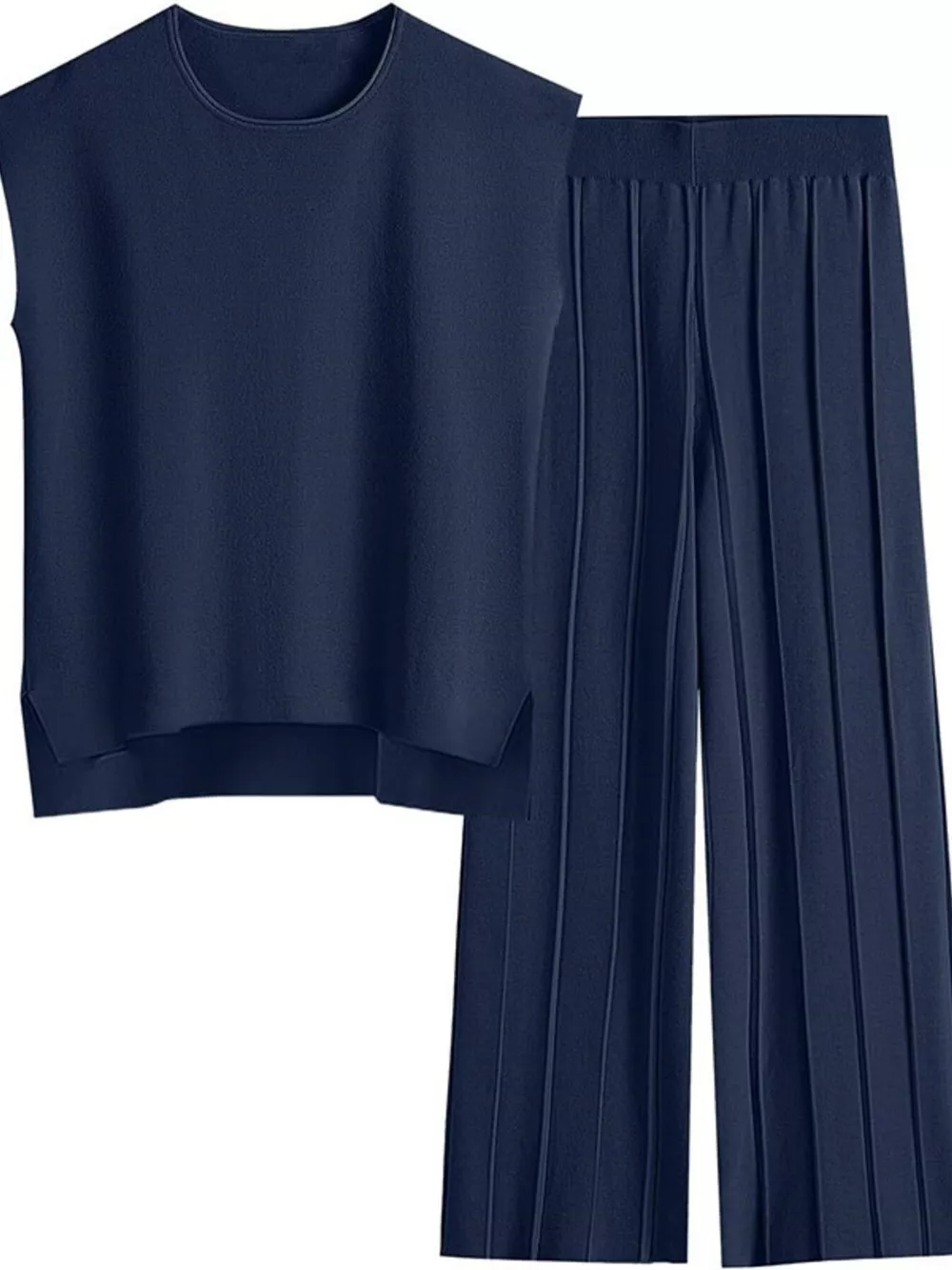 Casual Solid Color Cap Sleeve Top and Pants Knit Set, image 14