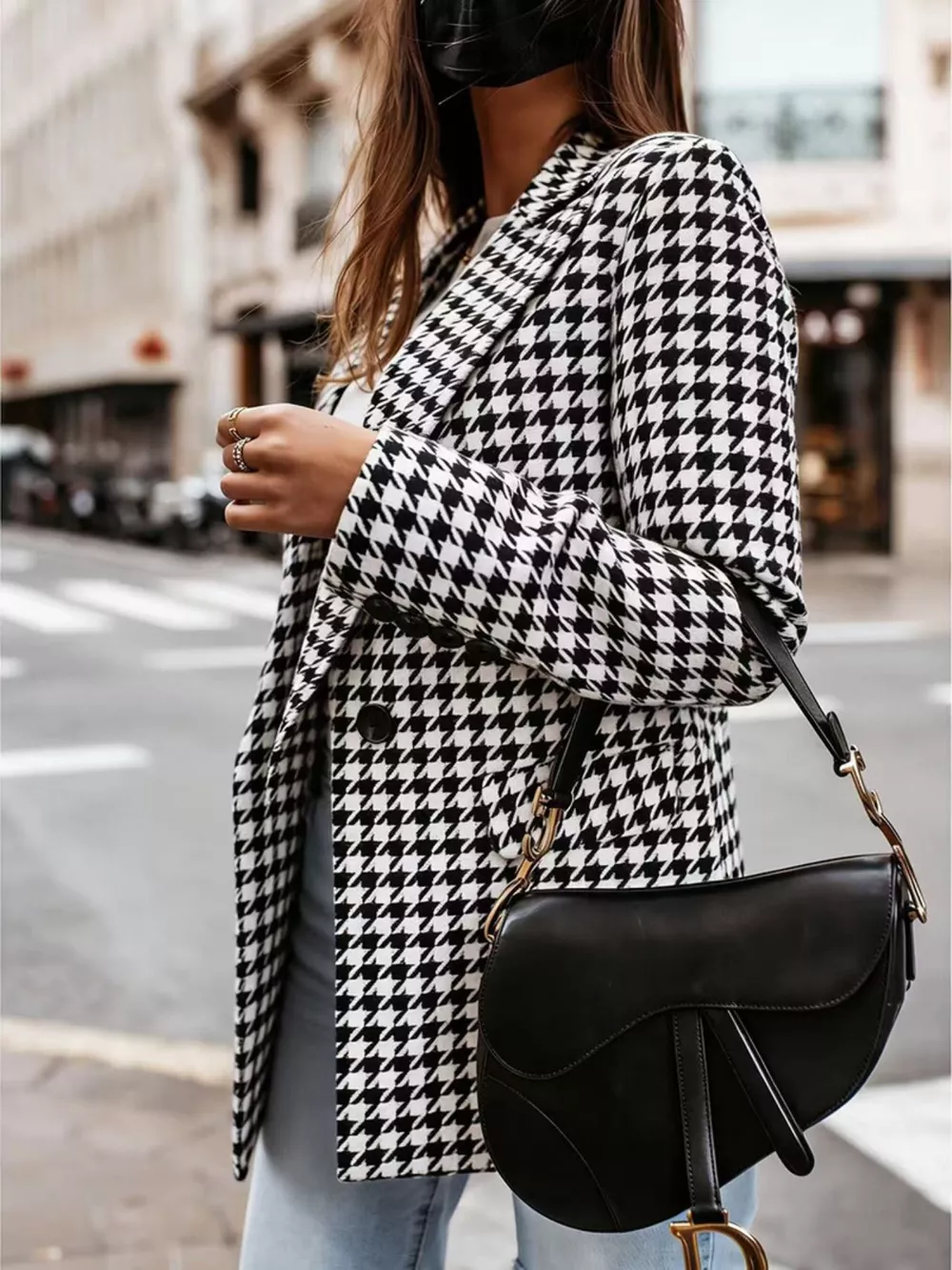 Classic Houndstooth Double-Breasted Blazer, image 9