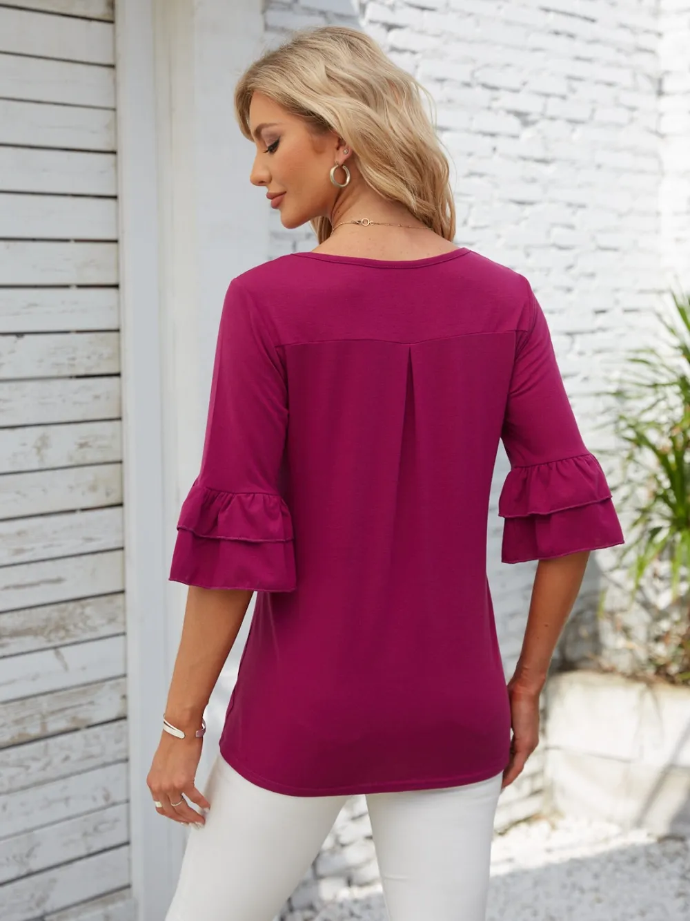 Ruffled Suqare Neck Half Sleeve Blouse, image 2