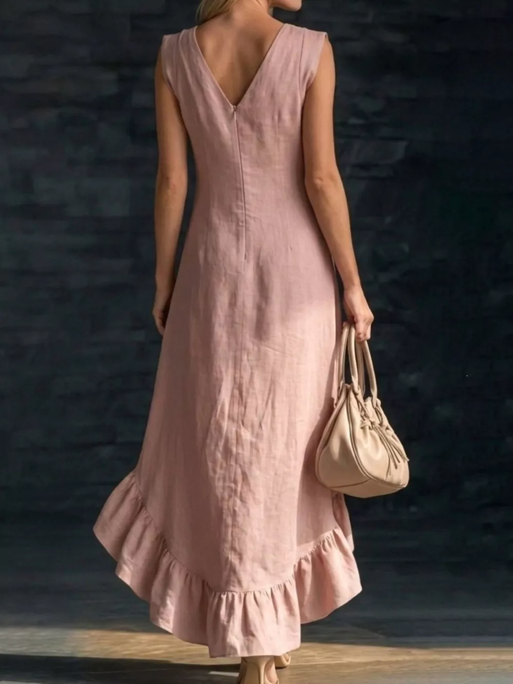 Full Size Ruffled Asymmetrical Hem V-Neck Sleeveless Dress Plus Size, image 2