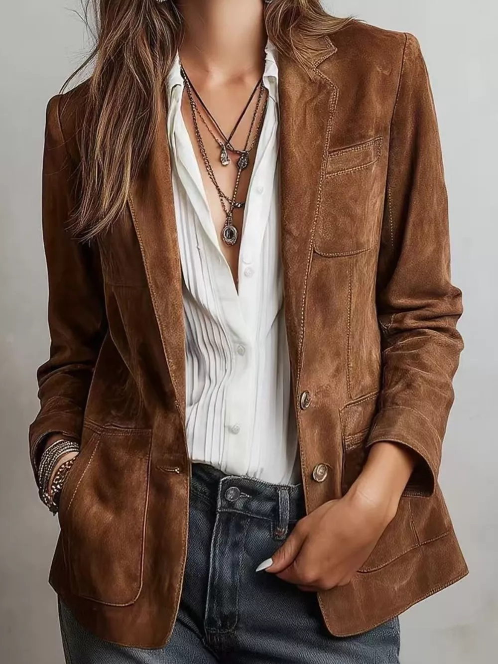 Full Size Lapel Collar Button Up Blazer Plus Size, image 5