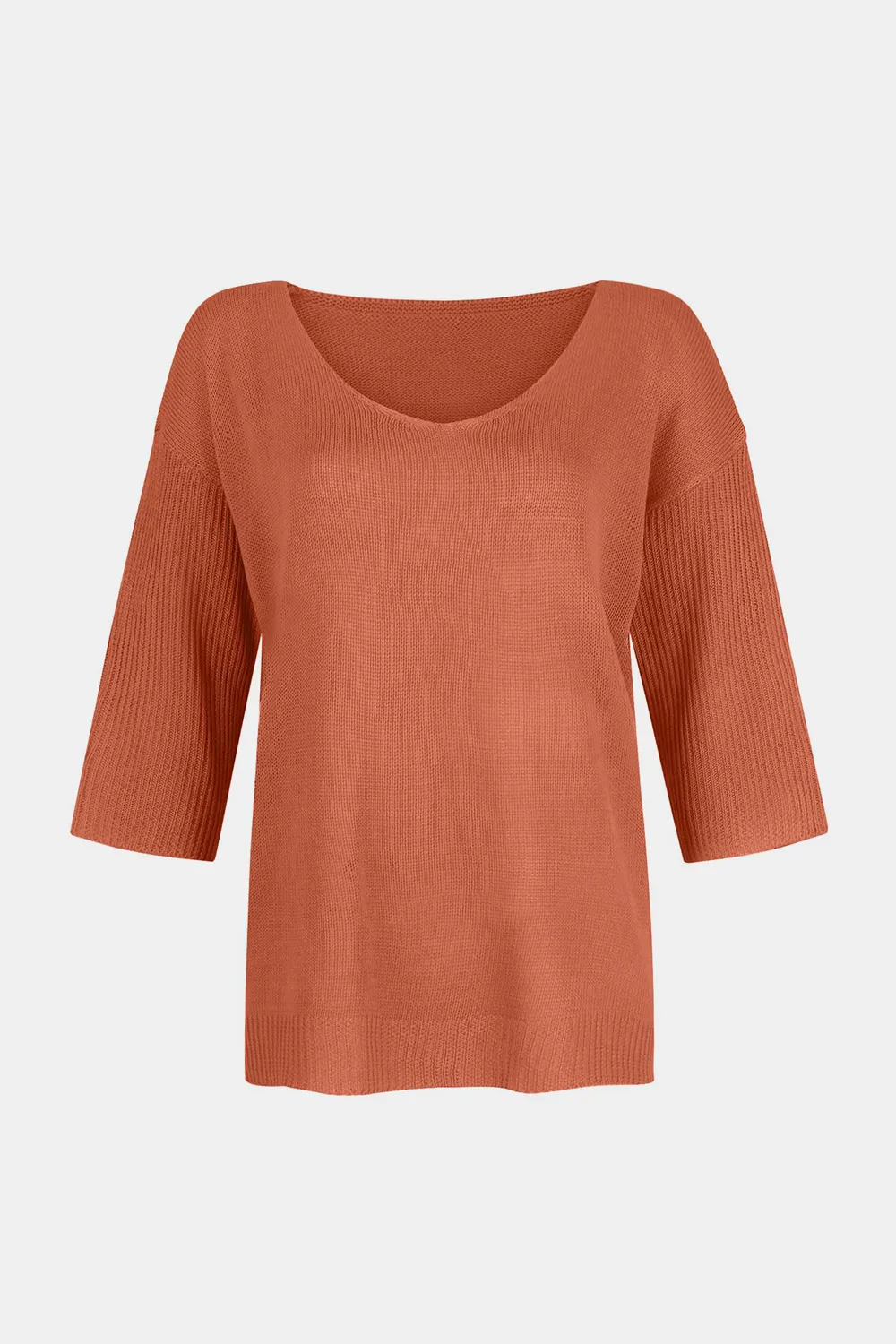 V-Neck Three-Quarter Sleeve Knit Top, image 23