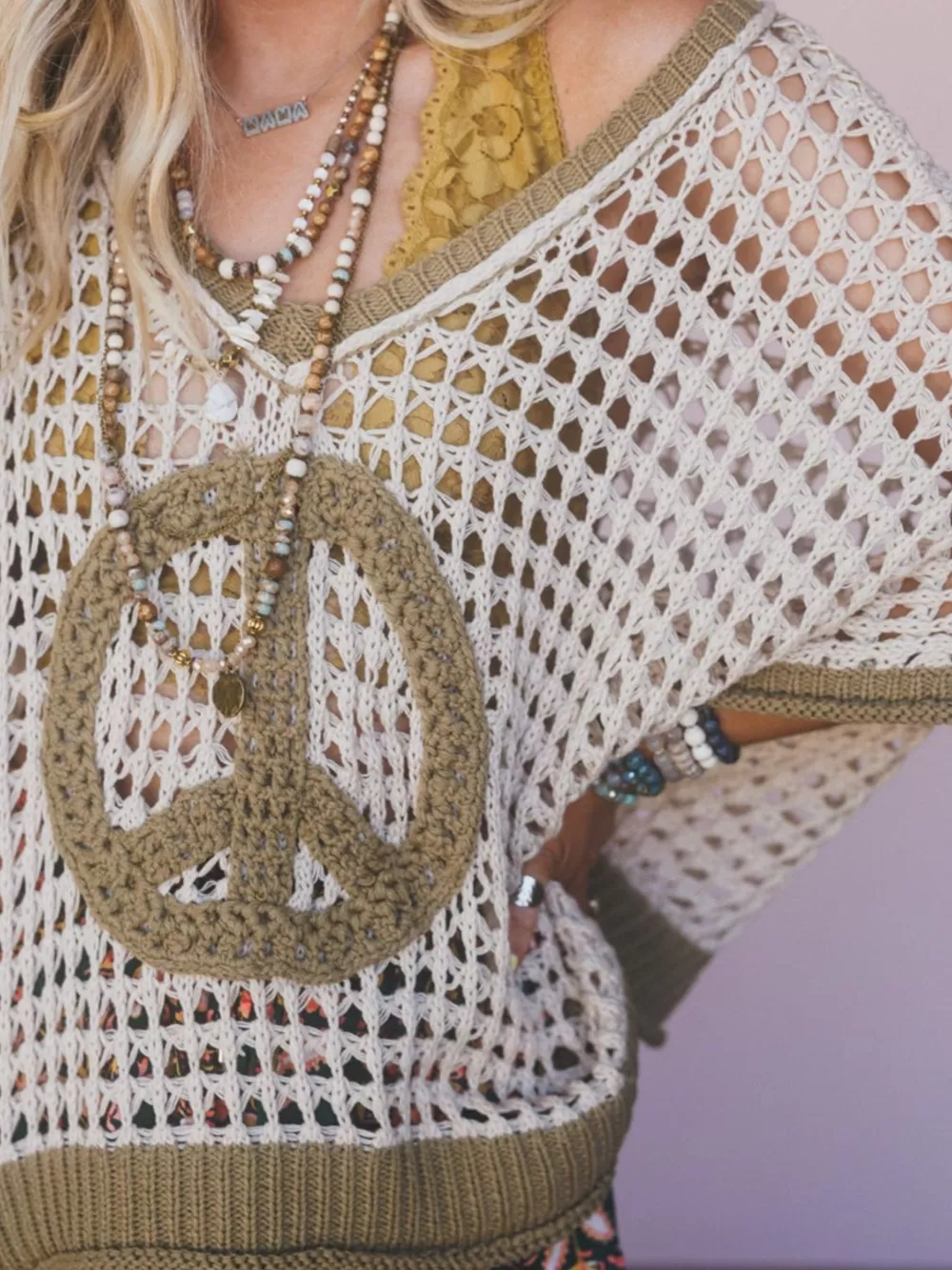 Peace Sign Crochet Knit Cover Up, image 12