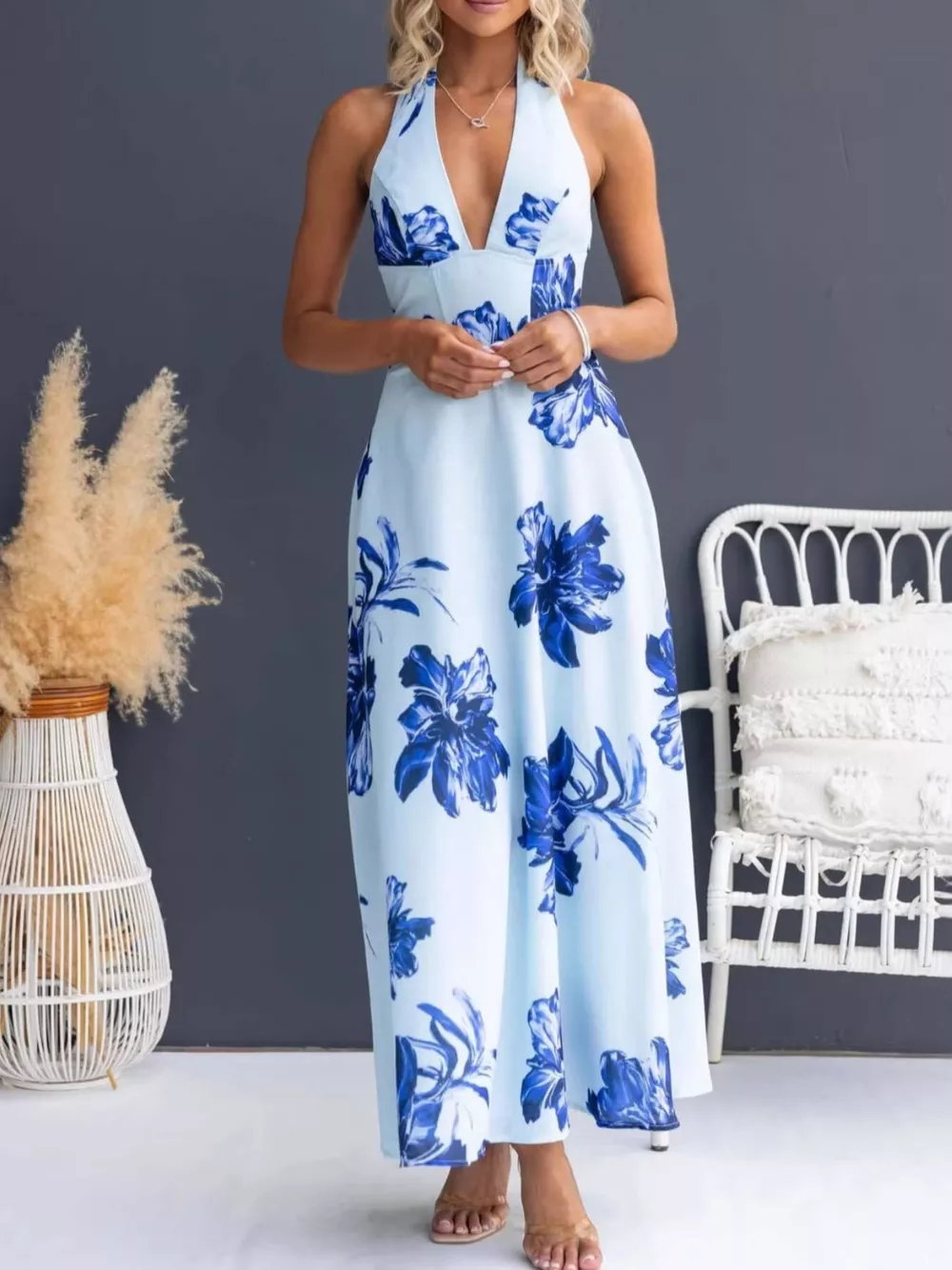 Floral Print Halter Neck Maxi Dress, image 14