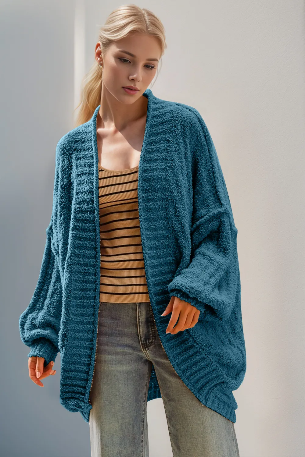 Full Size Open Front Long Sleeve Cardigan, image 2