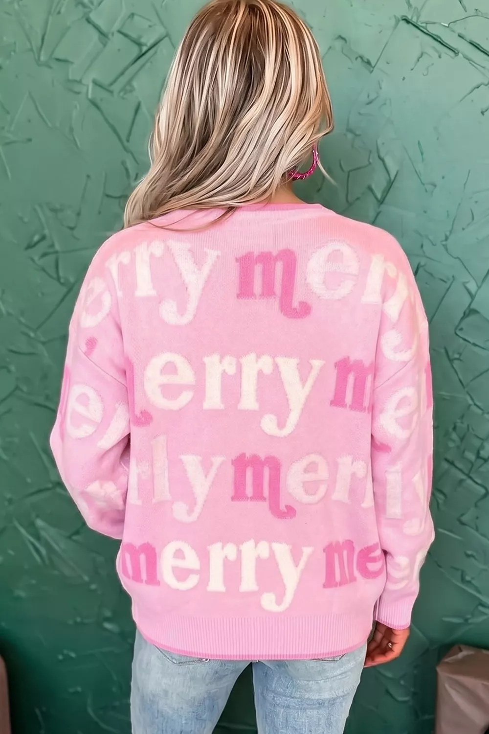 All Over Merry Me Graphic Round Neck Knit Sweater, image 4