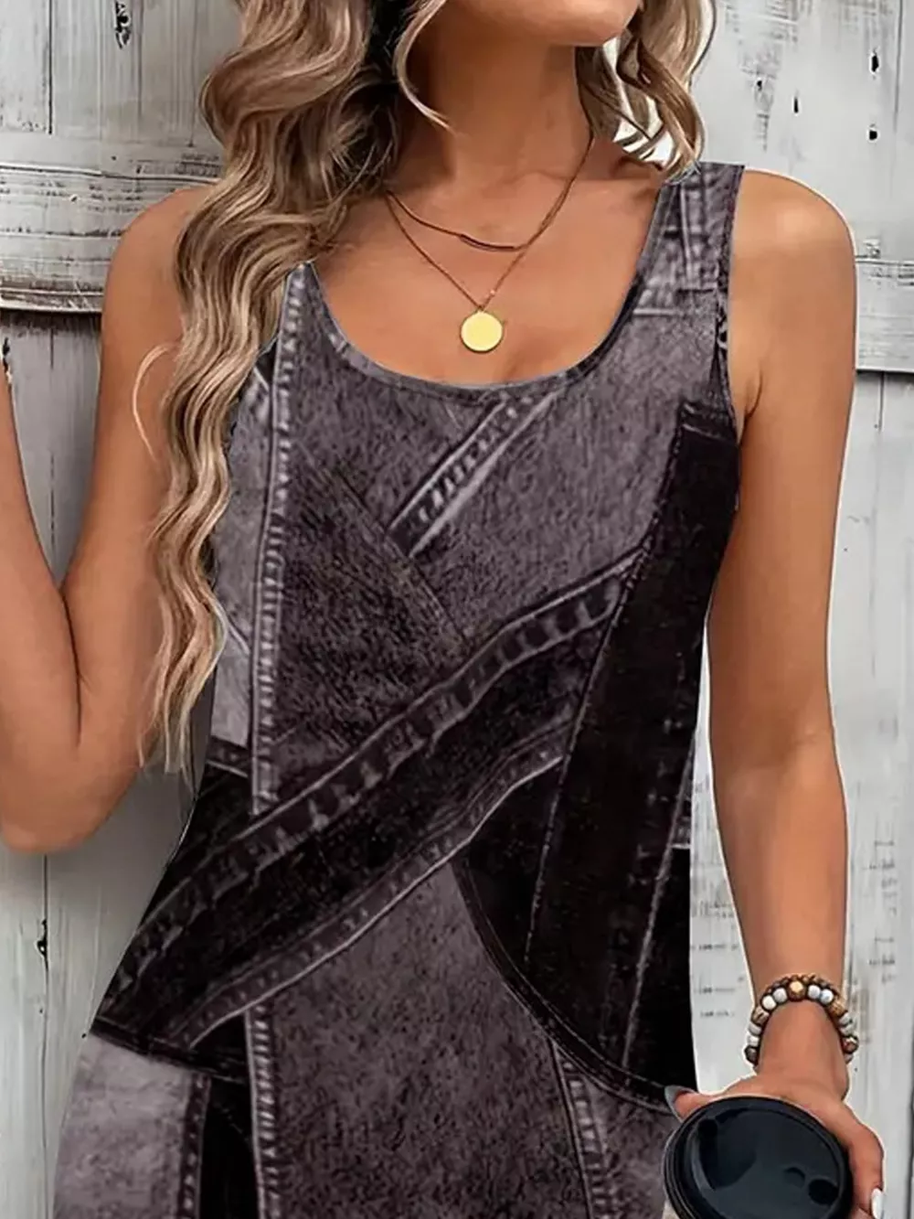 Patchwork Denim Sleeveless Dress, image 7