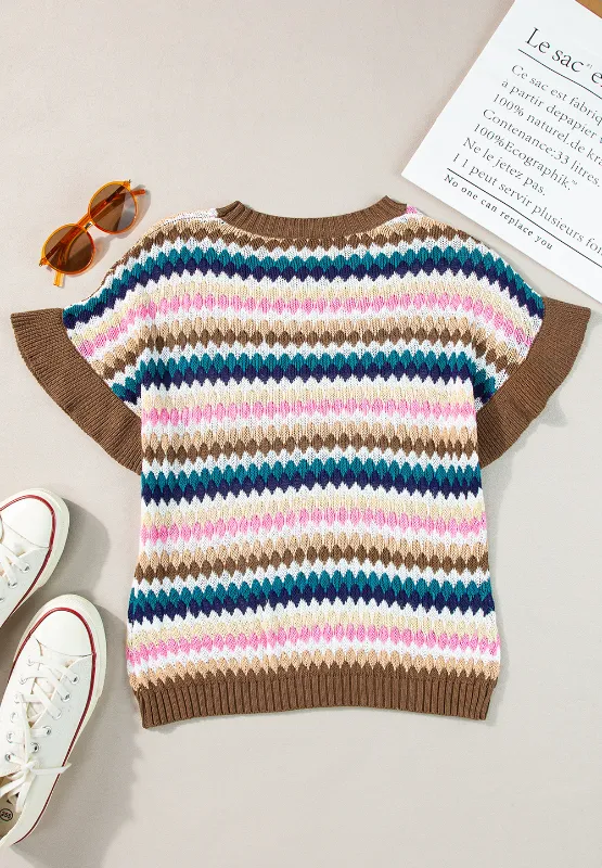 Contrast Round Neck Short Sleeve Sweater, image 3