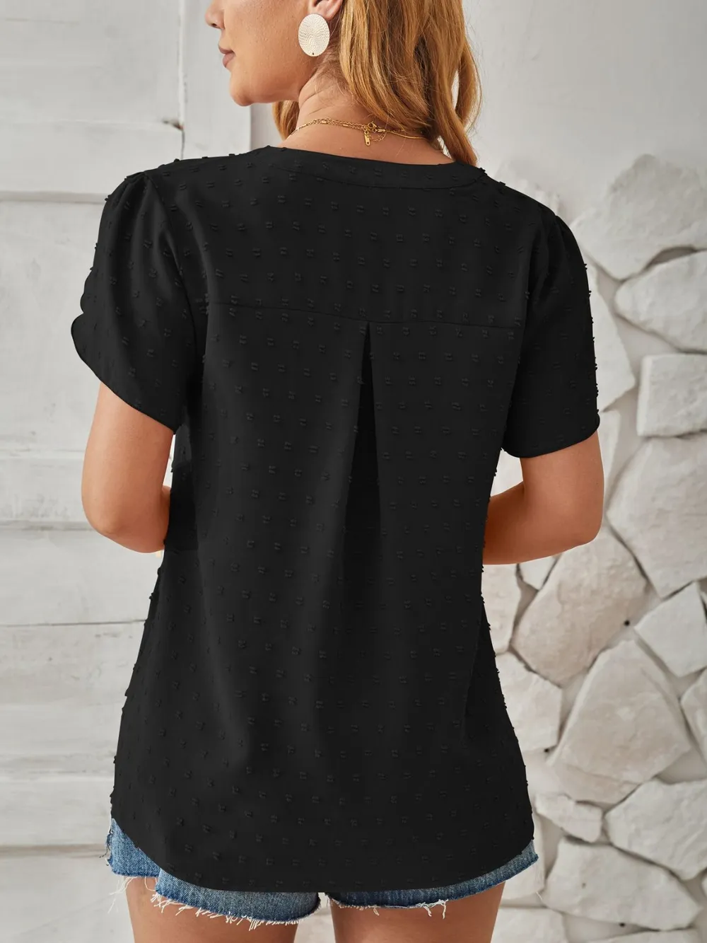 Swiss Dot Notched Petal Sleeve T-Shirt, image 2