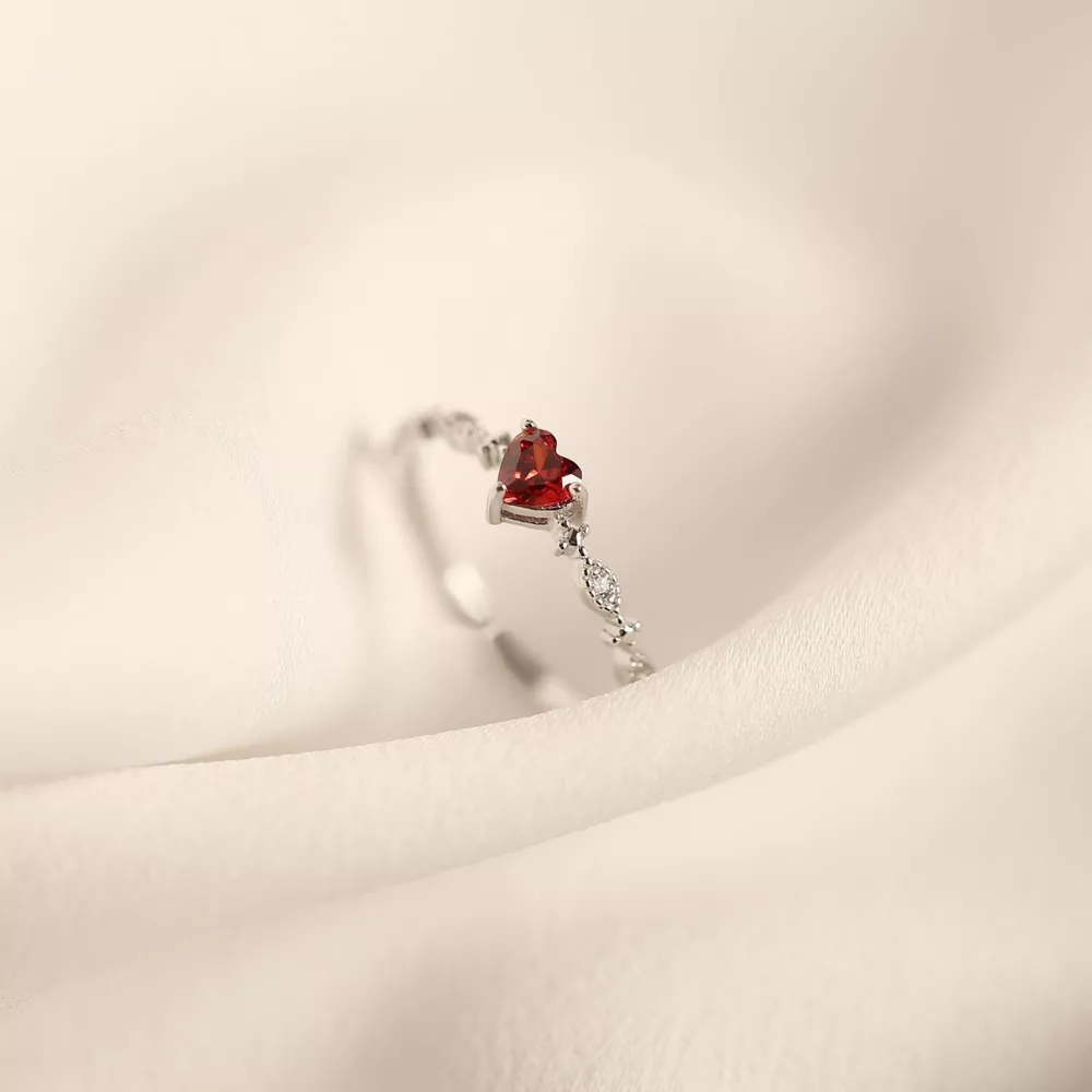 925 Sterling Silver Zircon Heart Open Ring, image 4