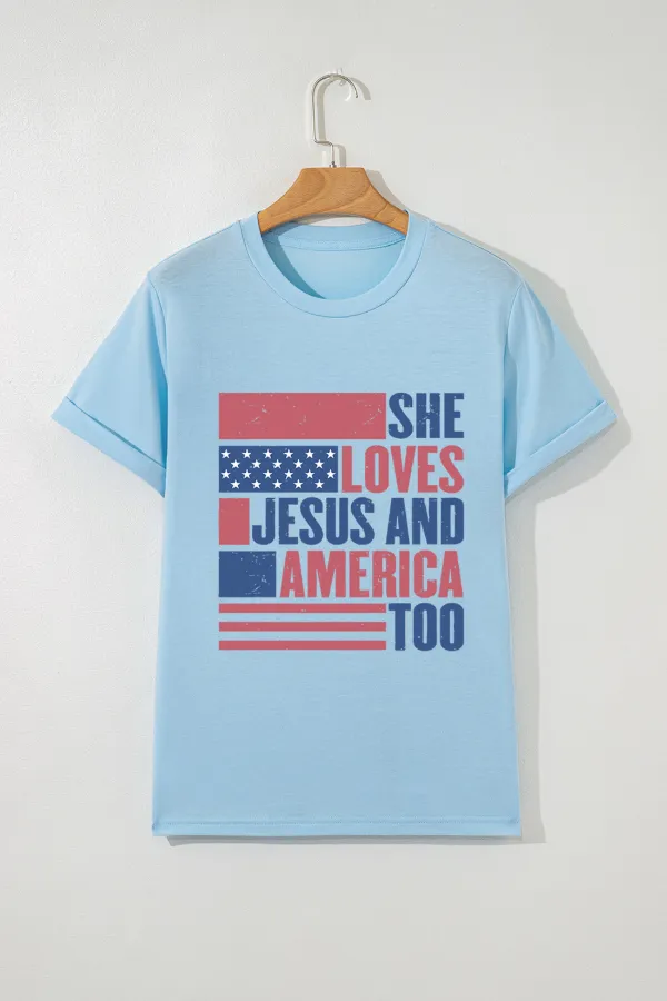 Patriotic US Flag Round Neck Short Sleeve T-Shirt, image 3