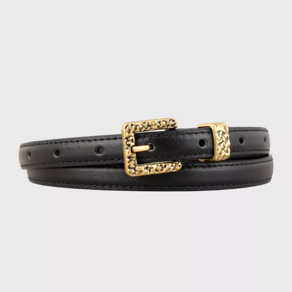Skinny Leather Belt with Buckle