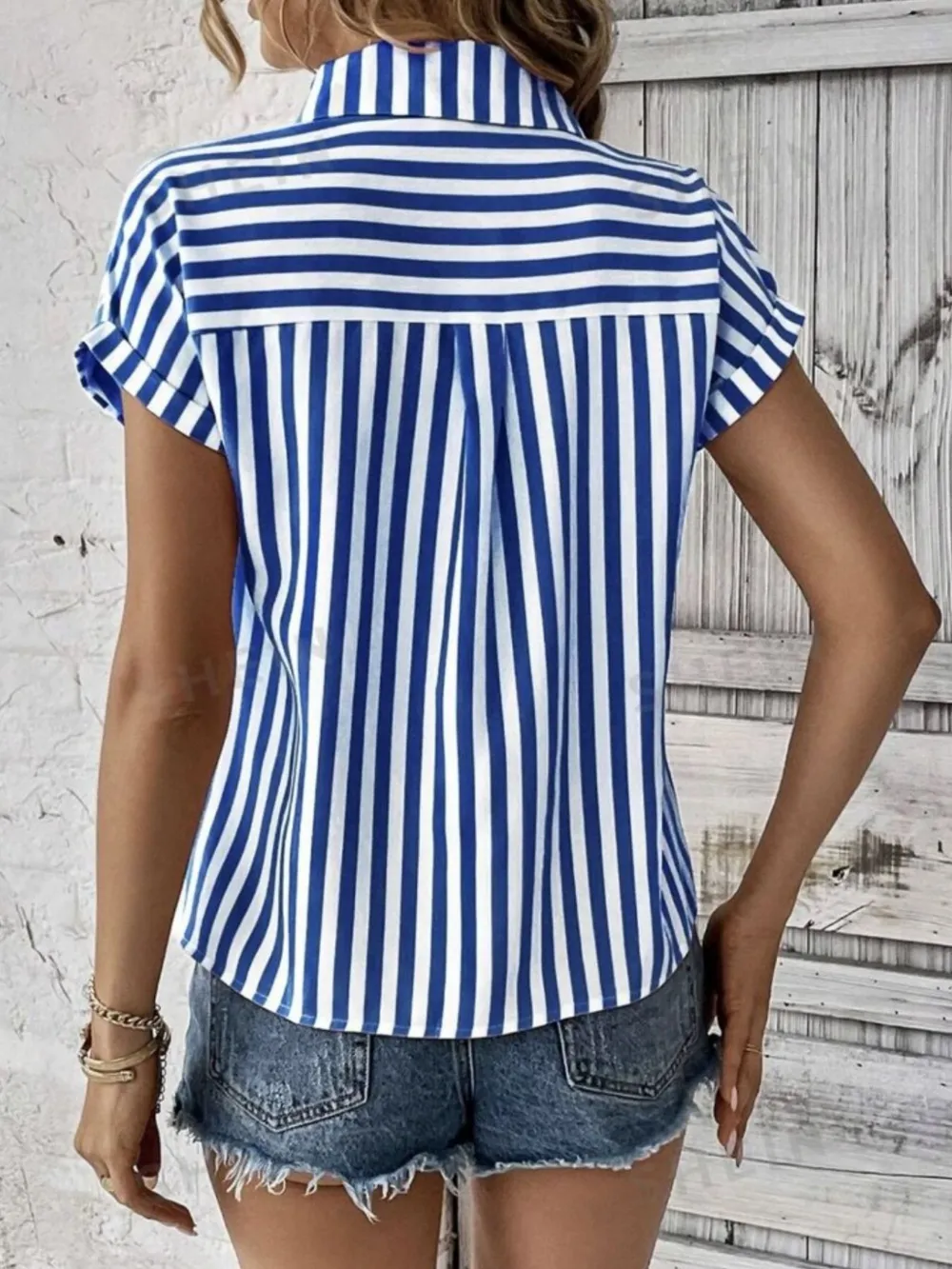 Striped Button-Up Short Sleeve Shirt with Pocket, image 4