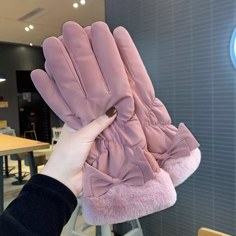 Warm Fleece Lined Bow Gloves, image 5