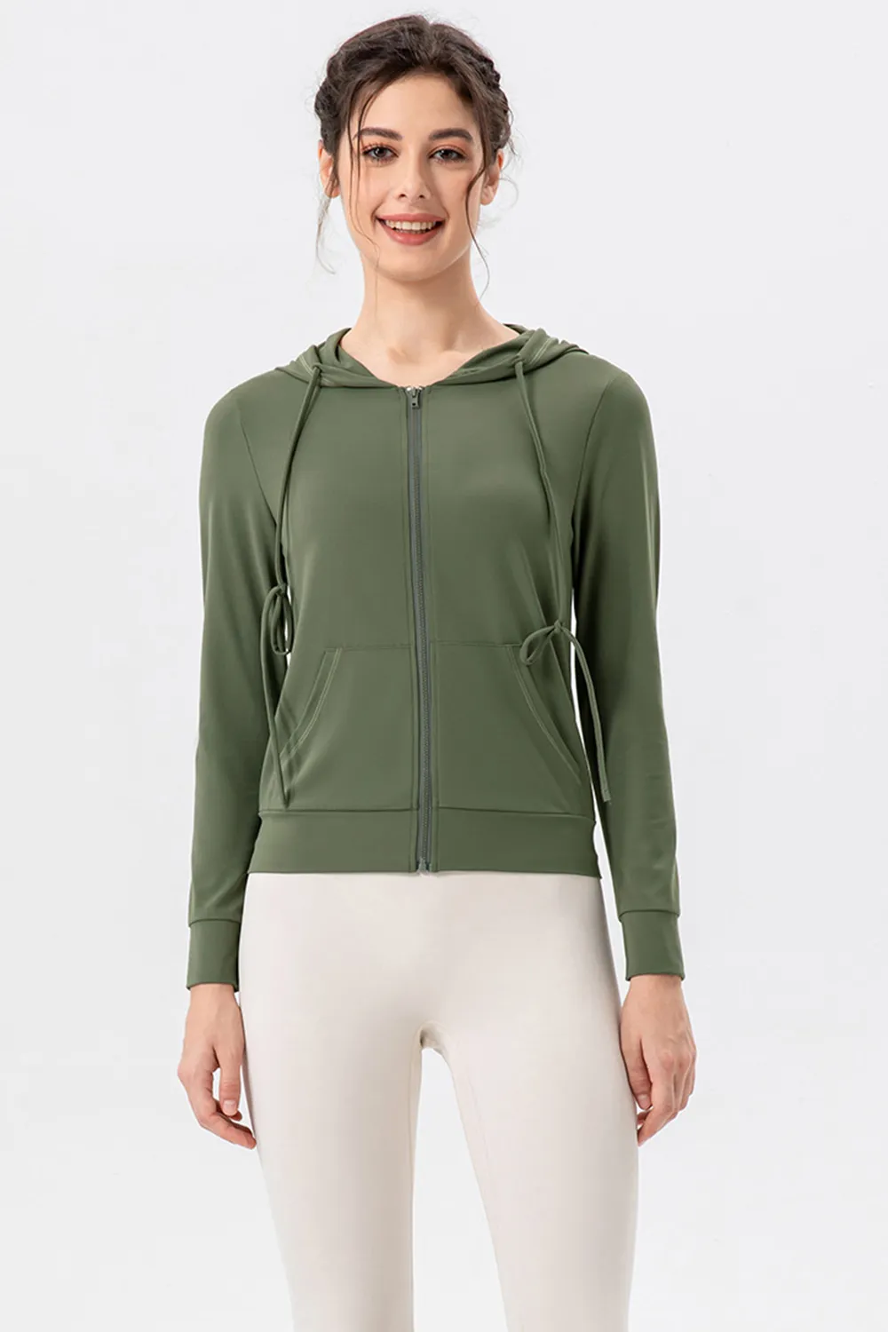 Drawstring Zip Up Hooded Active Outerwear, image 4