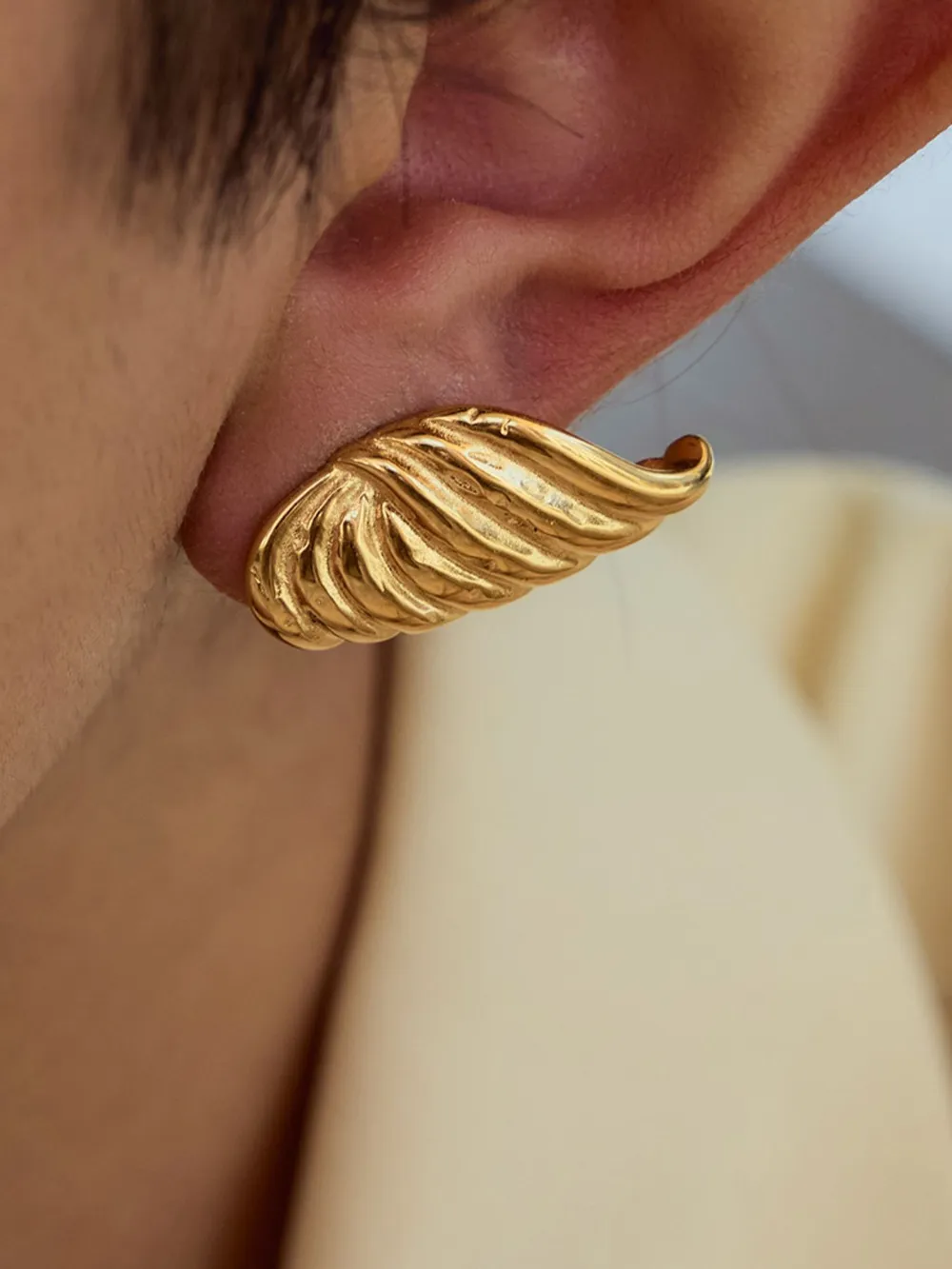 18K Gold-Plated Angel Wing Stud Earrings, image 3